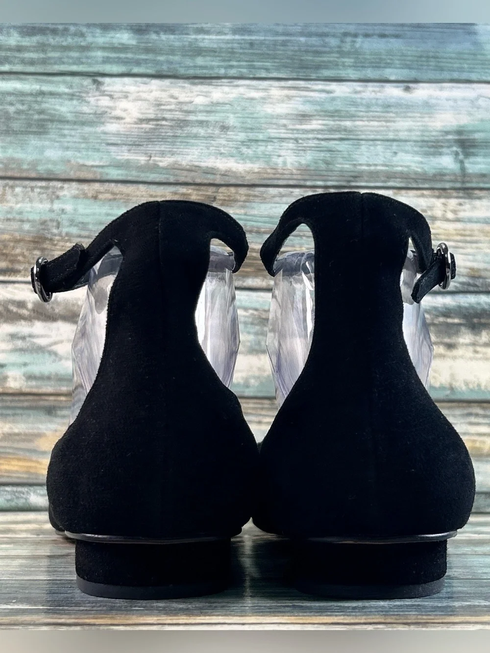 BANANA REPUBLIC Ankle Strap Pointed Toe Minimalist Flats Size 9 Black Suede Shoe